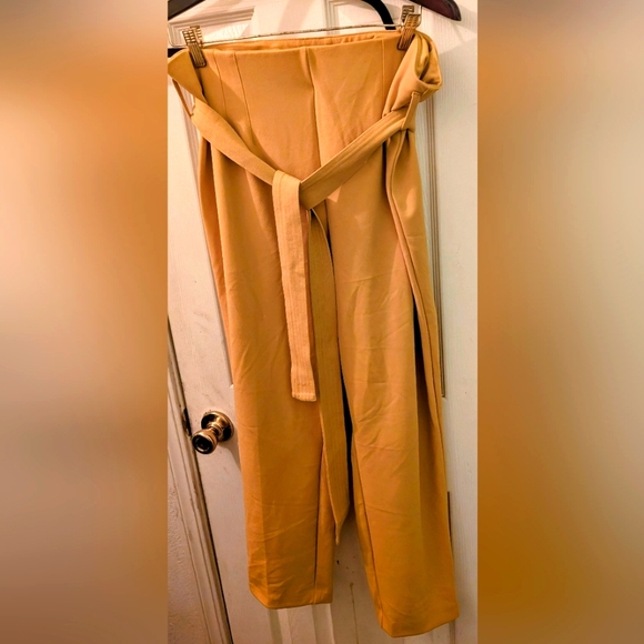 Jules & Leopold Pants - Jules & Leopald Women's Mustard Yellow Long Tie Belt Trousers
